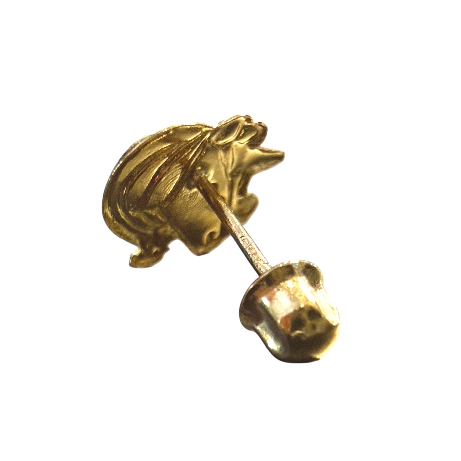 Children's earrings - 14k solid gold unicorn stud with screw back fastening.