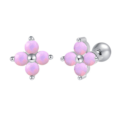 Flower earrings in opalescent white with surgical steel and screw backs for babies and sensitive ears.