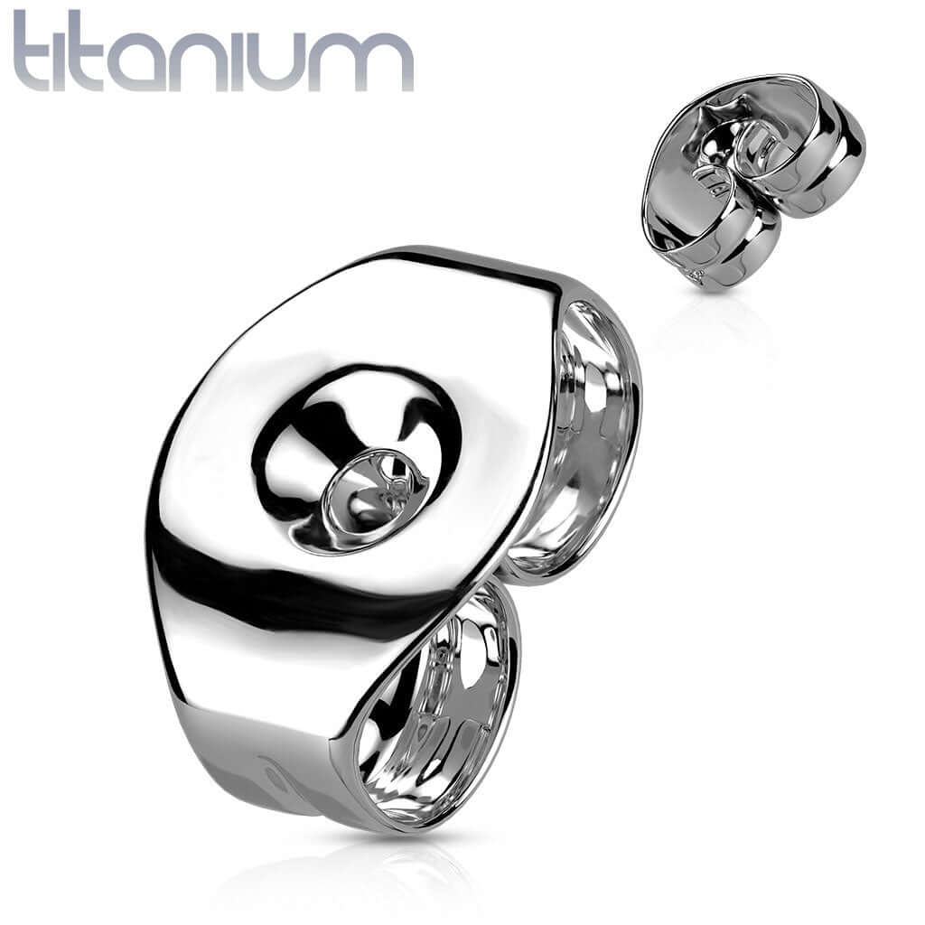 Titanium earring backs in butterfly push-back design for 20ga earrings, crafted from Grade 12 titanium.