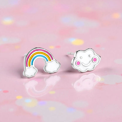 Rainbow cloud earrings crafted from 925 sterling silver with colorful enamel design, perfect for everyday wear.