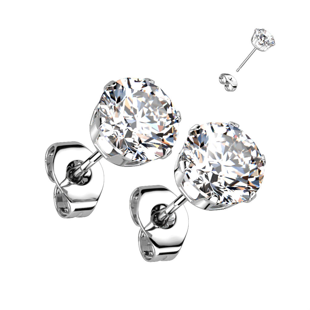 Children's Earrings:  Surgical Steel Premium AAA Clear CZ Studs 5mm