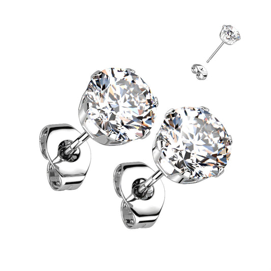 Children's Earrings:  Surgical Steel Premium AAA Clear CZ Studs 5mm