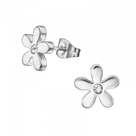Children's, Teens' and Mothers' Earrings:  Surgical Steel Flowers with Central CZ  Age 10 - Adult