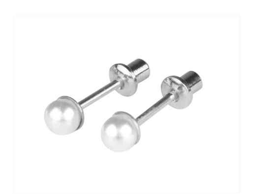 Children's, Teens' and Mothers' Earrings:  Surgical Steel, 4mm Pearl Studs with Screw Backs