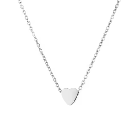 Silver heart-shaped pendant necklace on a white background