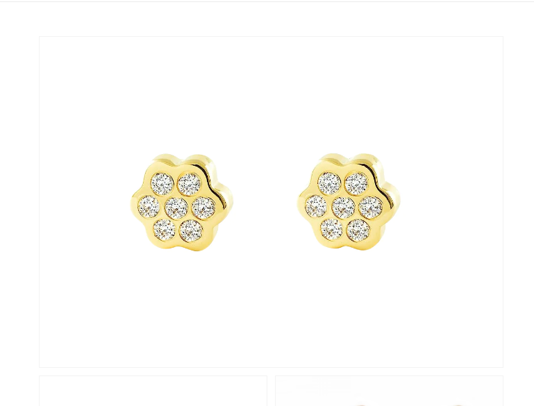 Baby Earrings:  9k Gold Clustered CZ Flower Earrings with Screw Backs and Gift Box