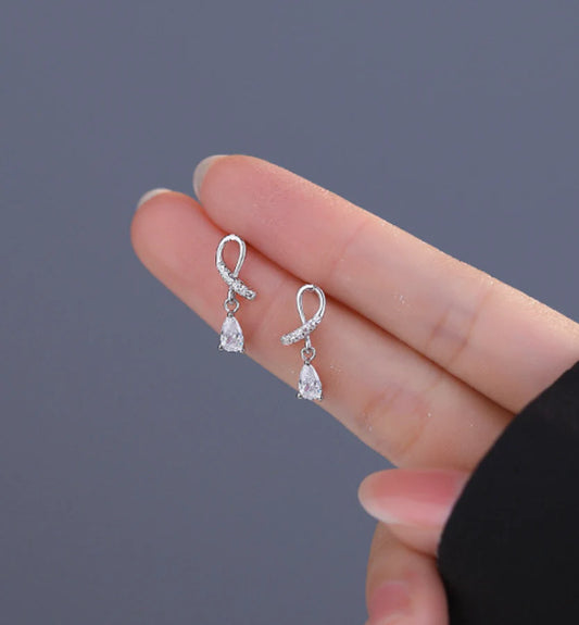 Children's, Teens' and Mothers' Earrings:  Sterling Silver Clear CZ Dangle Earrings