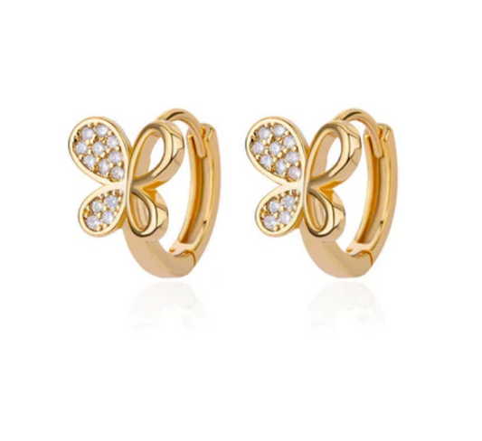 Children's, Teens' and Mothers' Earrings:  Steel with Gold IP CZ Encrusted Butterfly Huggies