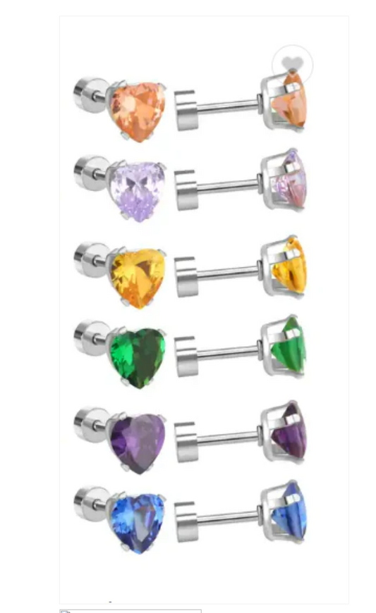 Children's, Teens' and Mothers' Earrings:  Surgical Steel CZ Hearts with Screw Backs, Set of 5 with Gift Box