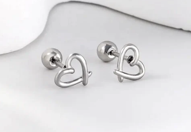 Children's, Teens' and Mothers' Earrings:  Surgical Steel, Gold IP, Crossed Heart Reversible Earrings with Screw Backs