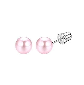 Children's, Teens' and Mothers' Earrings:  Hypoallergenic Steel Pink Faux Pearls with Screw Backs
