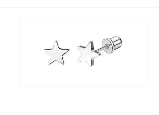 Baby Earrings:  Hypoallergenic Steel Tiny Stars with Screw Backs