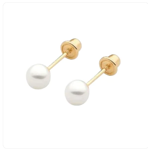 Children's Earrings:  14k Gold Freshwater Cultured Pearl Screw Back Earrings 4mm with Gift Box