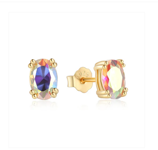 Children's, Teens' and Mothers' Earrings:  18k Gold over Sterling Silver Aurora Borealis Earrings with Gift Box