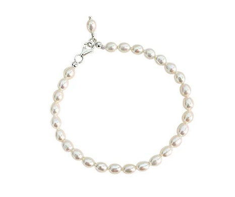 Children's and Teens' Bracelets:  Sterling Silver, Freshwater Rice Pearl Bracelets 17cm