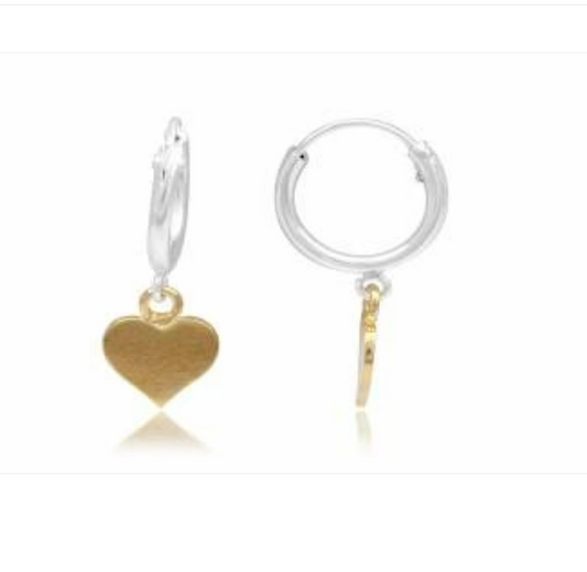 Children's Earrings:  Sterling Silver Hoops with Gold Plated Heart Dangles