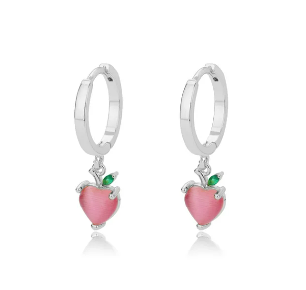 Children's Earrings:  Surgical Steel, 12mm Hoops with Translucent Pink Strawberries.
