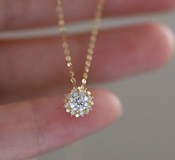 Children's and Teens' Necklaces:  18k Gold over Sterling Silver 40+cm Clustered, faceted, AAA CZ Necklaces