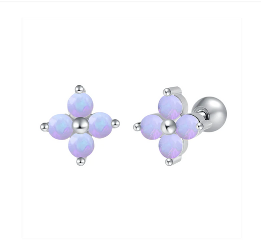 Baby Earrings:  Surgical Steel Opalescent Blue Flower Earrings with Screw Backs
