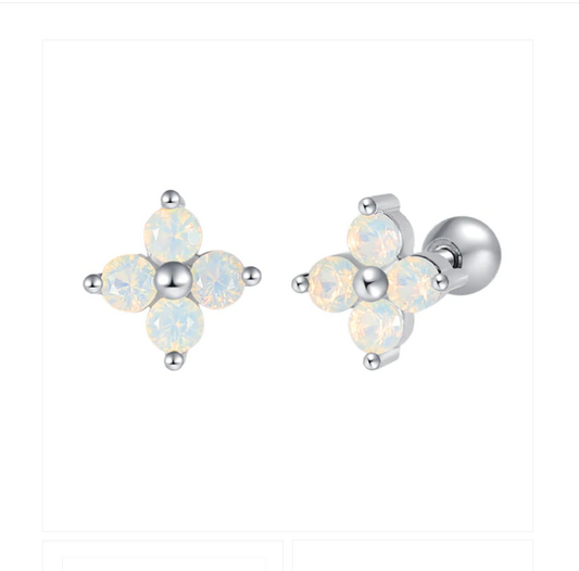 Baby Earrings:  Surgical Steel Opalescent White Flower Earrings with Screw Backs OUR SUMMER SPECIAL