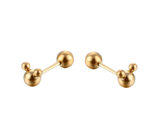 Baby and Children's Earrings:   Surgical Steel with Rose Gold IP, Reversible Mouse Ball Studs with Screw Backs