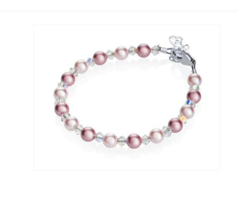 Children's Bracelets:  Sterling Silver, Swarovski Rose and Pink Pearl/Crystal Bracelets 9 months - 4