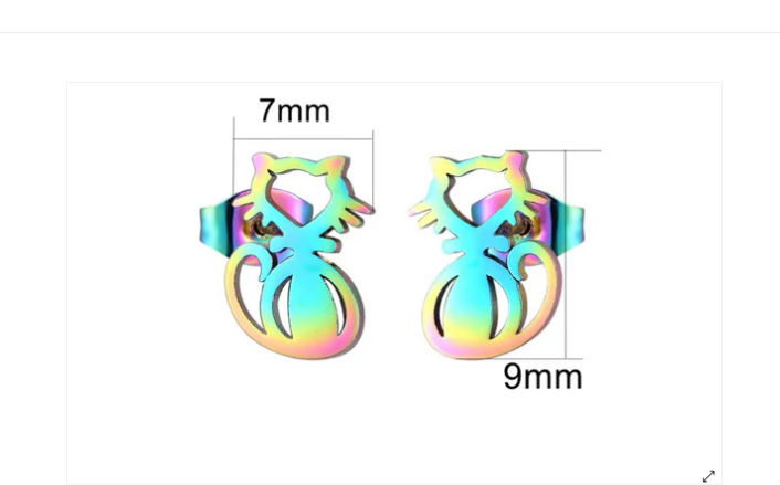 Children's and Teens' Earrings:  Surgical Steel, Anodised, Cat Earrings Age 8 - Adult