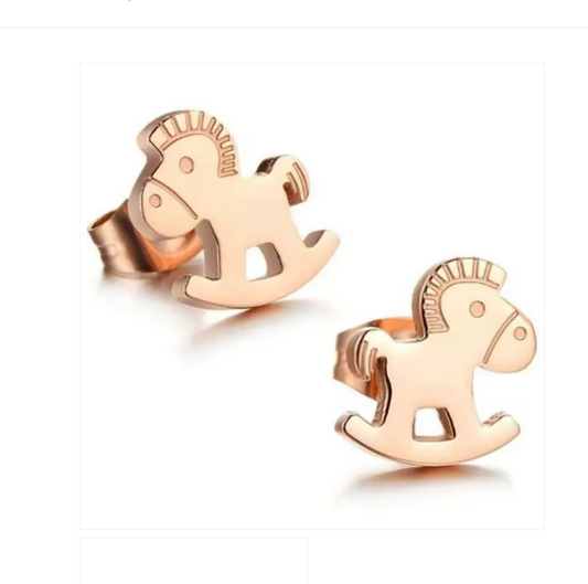 Children's and Teens' Earrings:  Steel with Rose Gold IP Rocking Horse Earrings