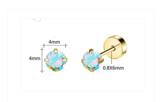 Baby and Children's Earrings:  Surgical Steel with Gold IP, Aurora Borealis CZ with Screw Backs