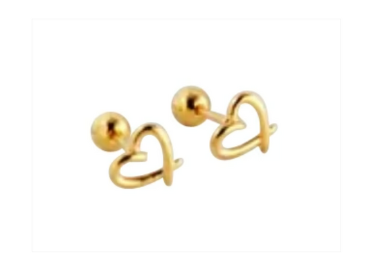 Children's, Teens' and Mothers' Earrings:  Surgical Steel, Gold IP, Crossed Heart Reversible Earrings with Screw Backs