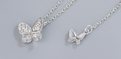 Children's Necklaces:  14k Gold over Sterling Silver Micropaved CZ Butterfly Necklaces with Gift Box