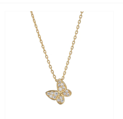 Children's Necklaces:  14k Gold over Sterling Silver Micropaved CZ Butterfly Necklaces with Gift Box