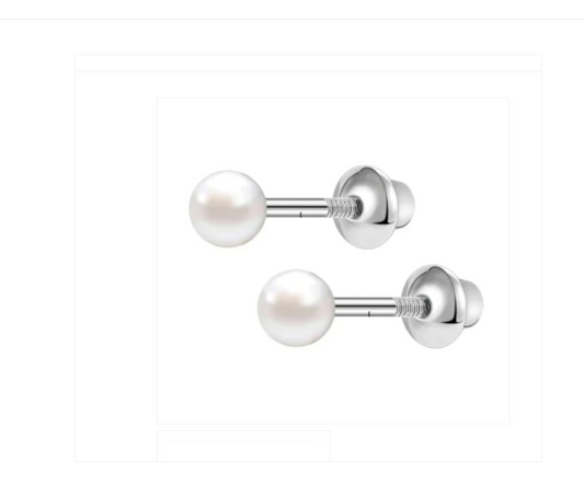 Baby and Children's Earrings:  Hypoallergenic Steel, Simulated Pearls with Screw Backs