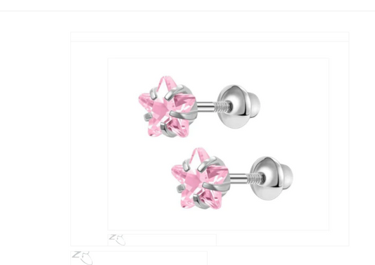 Children's Earrings:  Hypoallergenic Surgical Steel Pink CZ Stars with Screw Backs