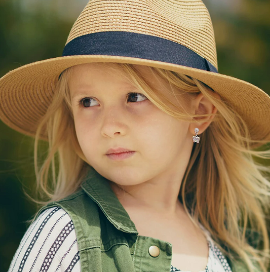 Children's Earrings:  Surgical Steel, Clear CZ Stud with Pink, Green and Blue CZ Butterfly Dangles