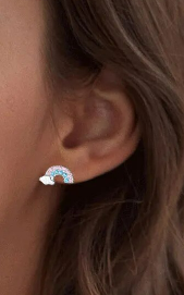 Children's and Teens Earrings:  Hypoallergenic Steel Rainbows with Pink and Blue CZ and Screw Backs