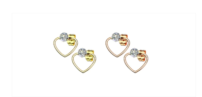 Children's, Teens' and Mothers' Earrings:  Set of 2 Pairs of Surgical Steel, Rose Gold IP and Yellow Gold IP Open Hearts with CZ