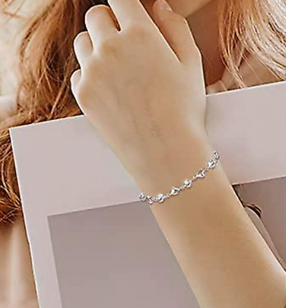 Children's and Teens' Bracelets:  Sterling Silver Clear CZ and Sweetheart Bracelets 16cm