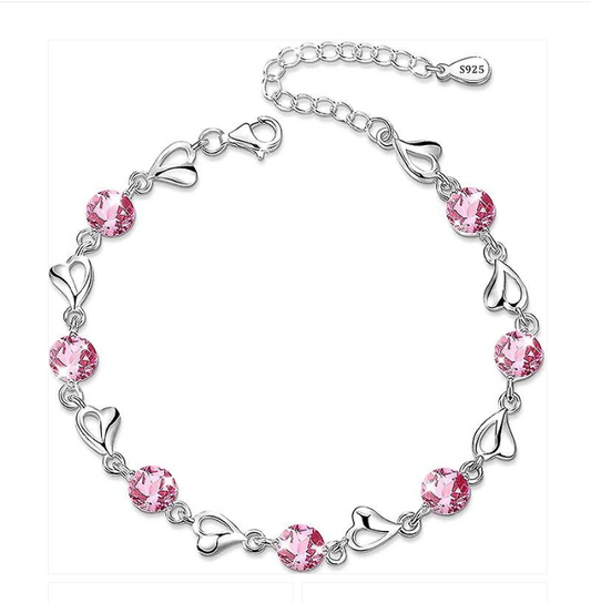 Children's and Teens' Bracelets:  Sterling Silver Pink CZ and Sweetheart Bracelets 16cm