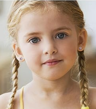 Children's Earrings:  Hypoallergenic Steel, Aurora Borealis Stars with Screw backs