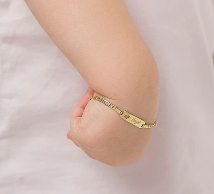 Baby and Children's Bracelets:  Steel with Gold IP Engravable Bracelets with Cut Out Heart Age 3 Months to 5 Years
