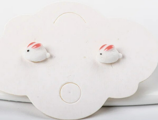Baby and Children's Earrings:  Ceramic/Surgical Steel White/Pink Bunny Rabbits
