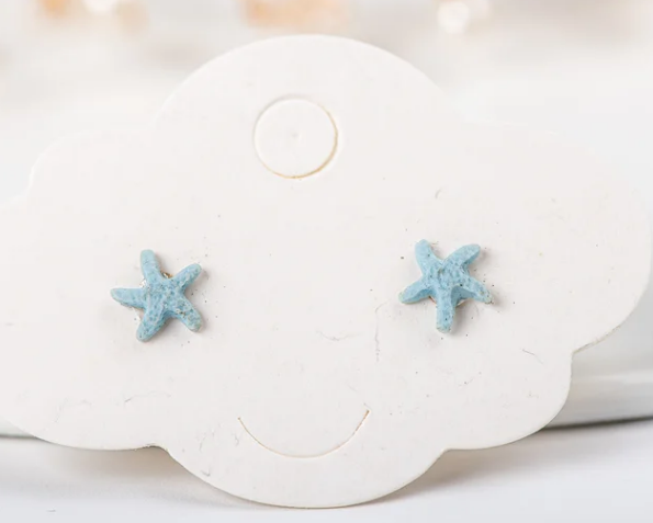 Baby and Children's Earrings:  Ceramic/Surgical Steel Blue Starfish