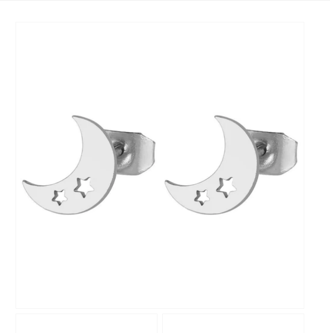 Children's and Teens' Earrings:  Surgical Steel Moon with Cut Out Stars Earrings