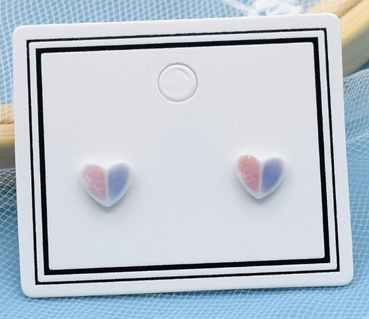 Baby and Children's Earrings:  Ceramic/Surgical Steel Pink, Blue and White Hearts