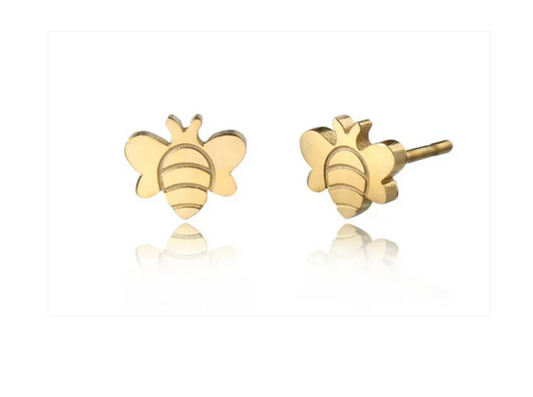 Baby and Children's Earrings:  Surgical Steel with Gold IP Baby Bee Earrings