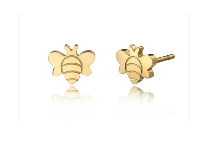 Baby and Children's Earrings:  Surgical Steel with 18k Gold IP Baby Bee Earrings