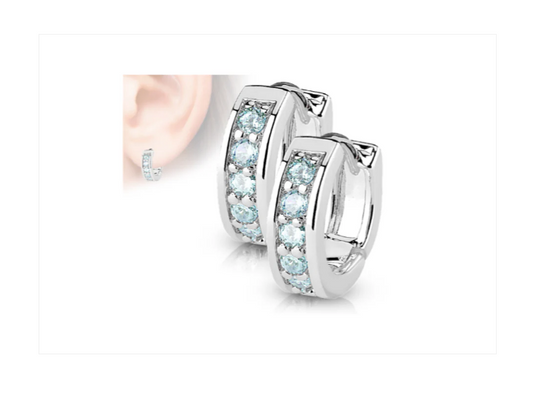 Children's Earrings:  Surgical Steel, Aqua CZ Huggies