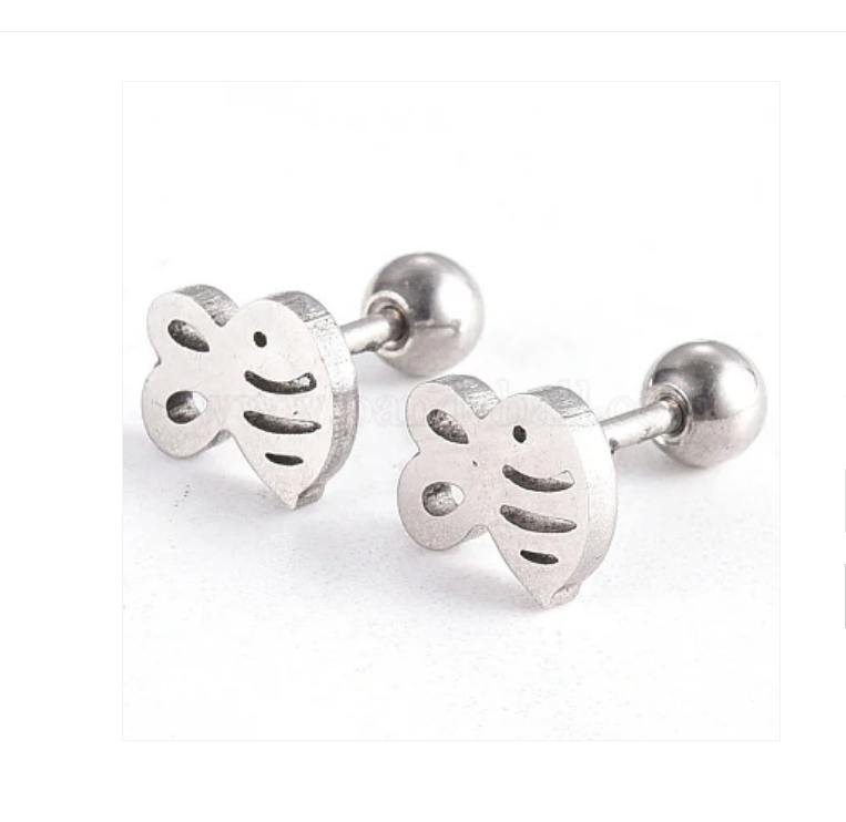 Children's Earrings:  Surgical Steel Buzzy Bees with Screw Backs