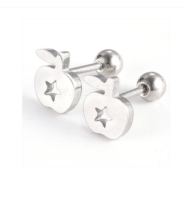 Children's Earrings:  Surgical Steel Apple with Star Earrings with Screw backs